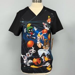 NWT Cherokee Space Jam Scrub Top Unisex XS Taz Bugs Bunny Tooniforms Scrubs